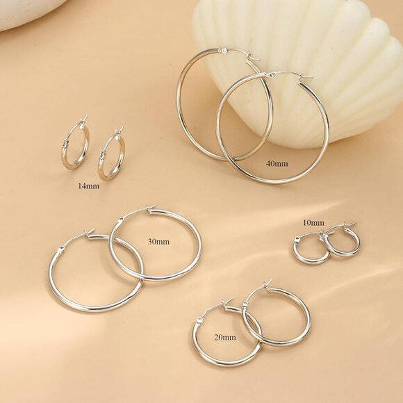 Silver Hoop 5 Pairs Women-Medium Big Stack 10/14/20/30/40mm Earrings Jewelry - Picture 6 of 6